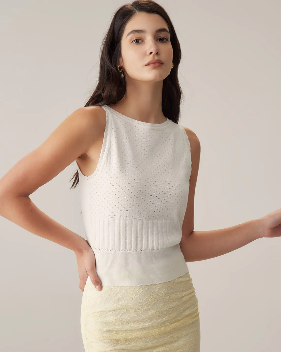 White Boat Neck Slim Tank