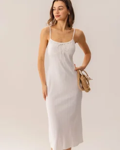 White Bodycon Slit Slip Midi Dress