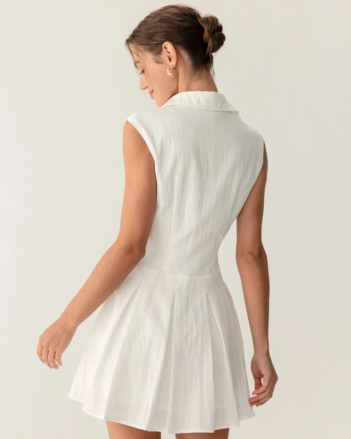 White Button A-Line Sleeveless Mini Dress