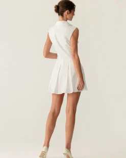 White Button A-Line Sleeveless Mini Dress