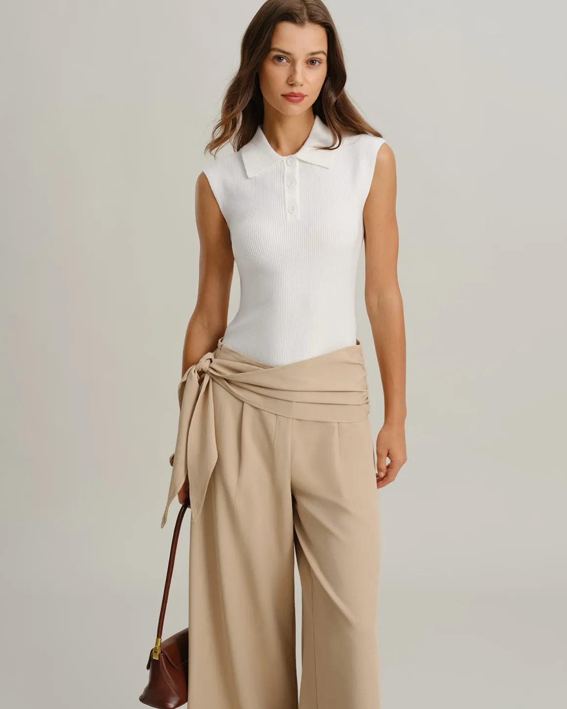 White Cap Sleeve Ribbed Knit Tee