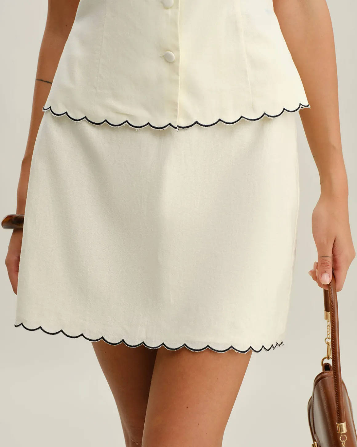 White Contrast A-Line Mini Skirt