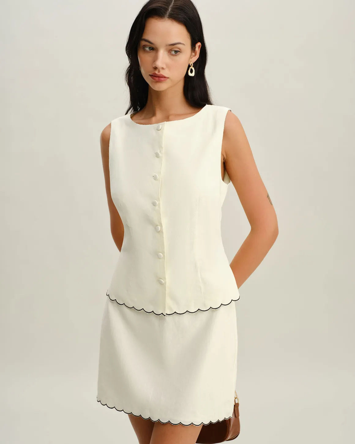 White Contrast A-Line Mini Skirt