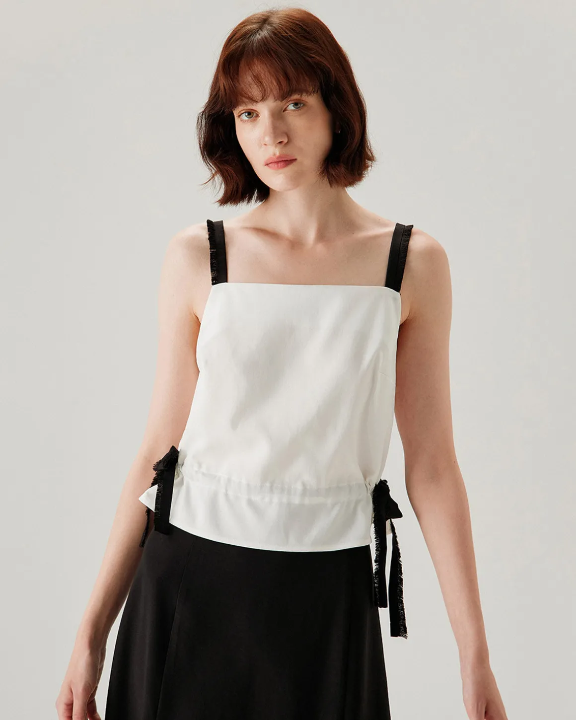 White Contrast Square Neck Tank Top