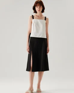 White Contrast Square Neck Tank Top