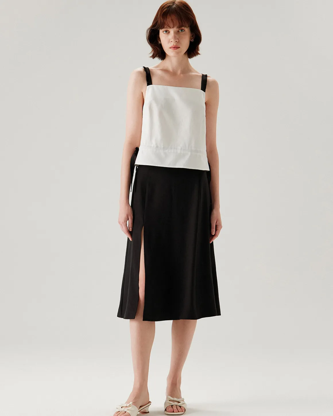 White Contrast Square Neck Tank Top