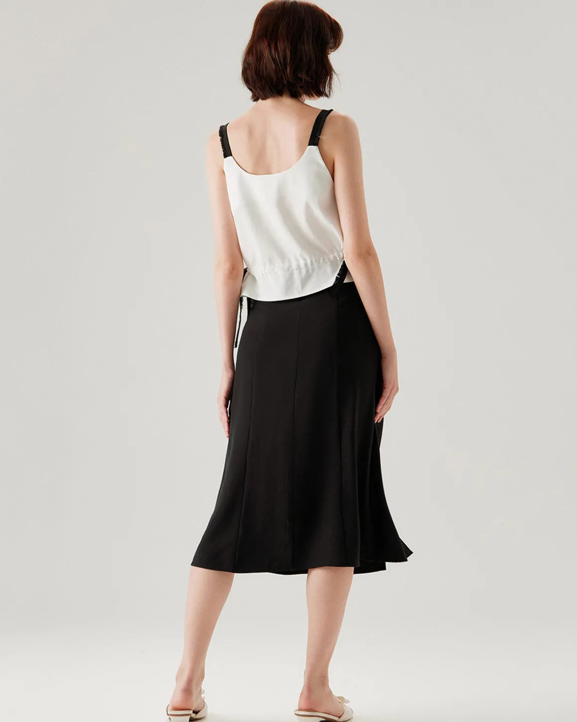 White Contrast Square Neck Tank Top