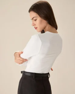 White Contrasting Bowknot Slim Tee