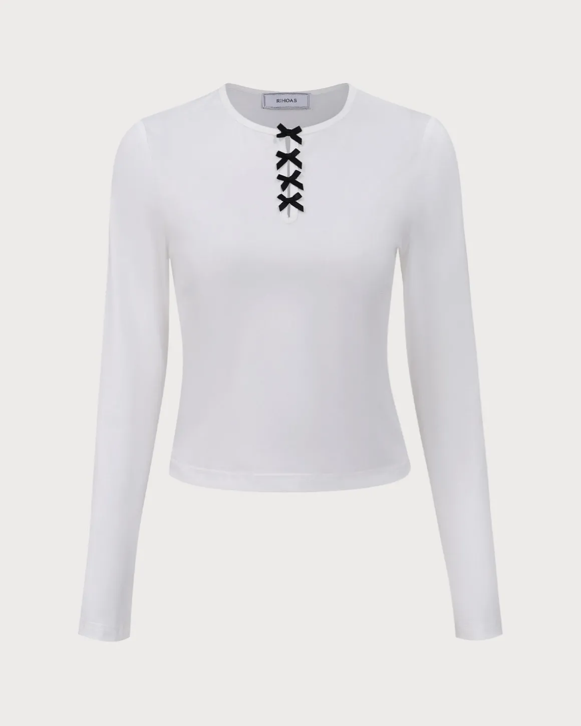 White Contrasting Bowknot Slim Tee