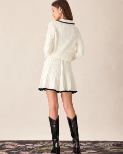 White Contrasting Button Sweater