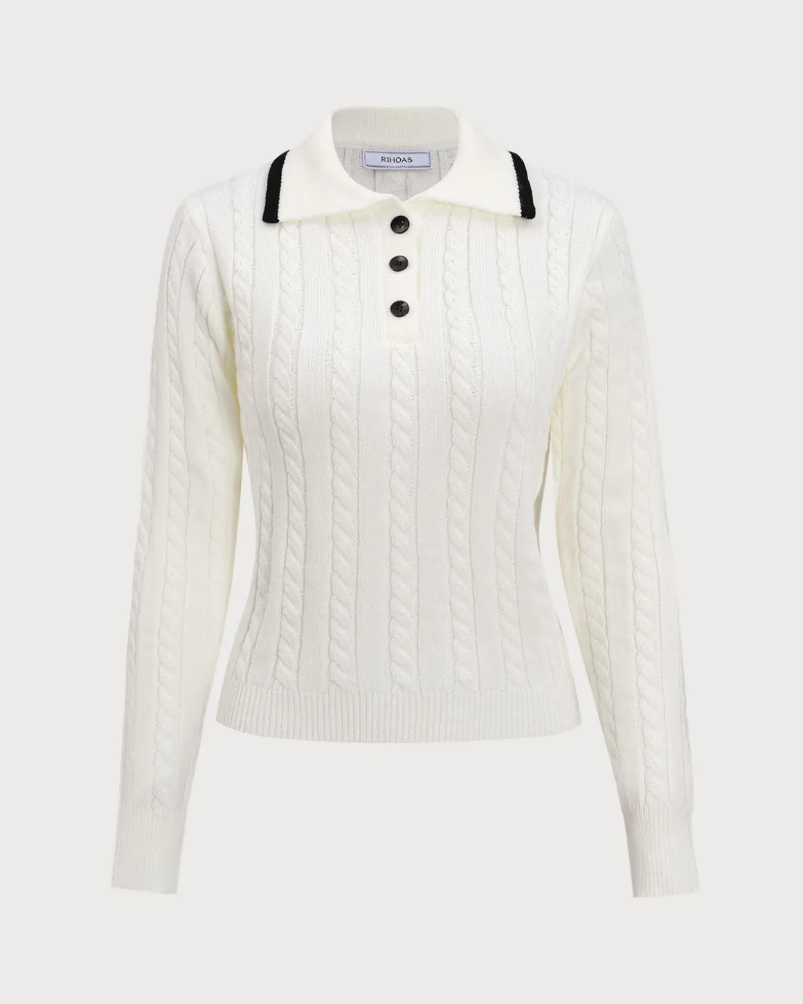 White Contrasting Button Sweater