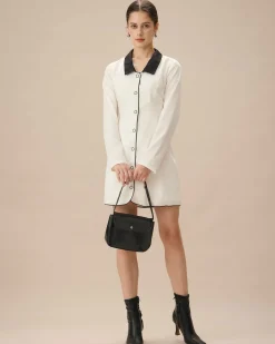 White Contrasting Button-Up Mini Dress