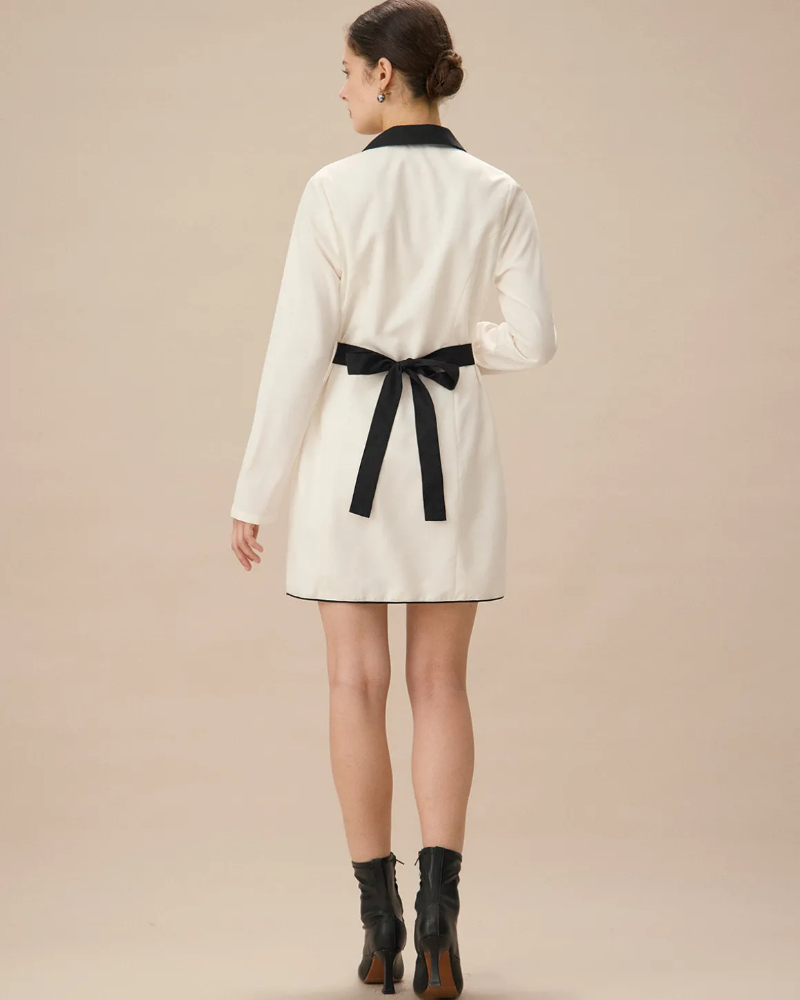 White Contrasting Button-Up Mini Dress