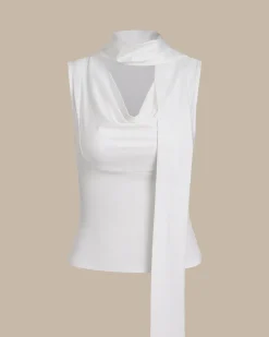 White Cowl Neck Ruched Tank Top