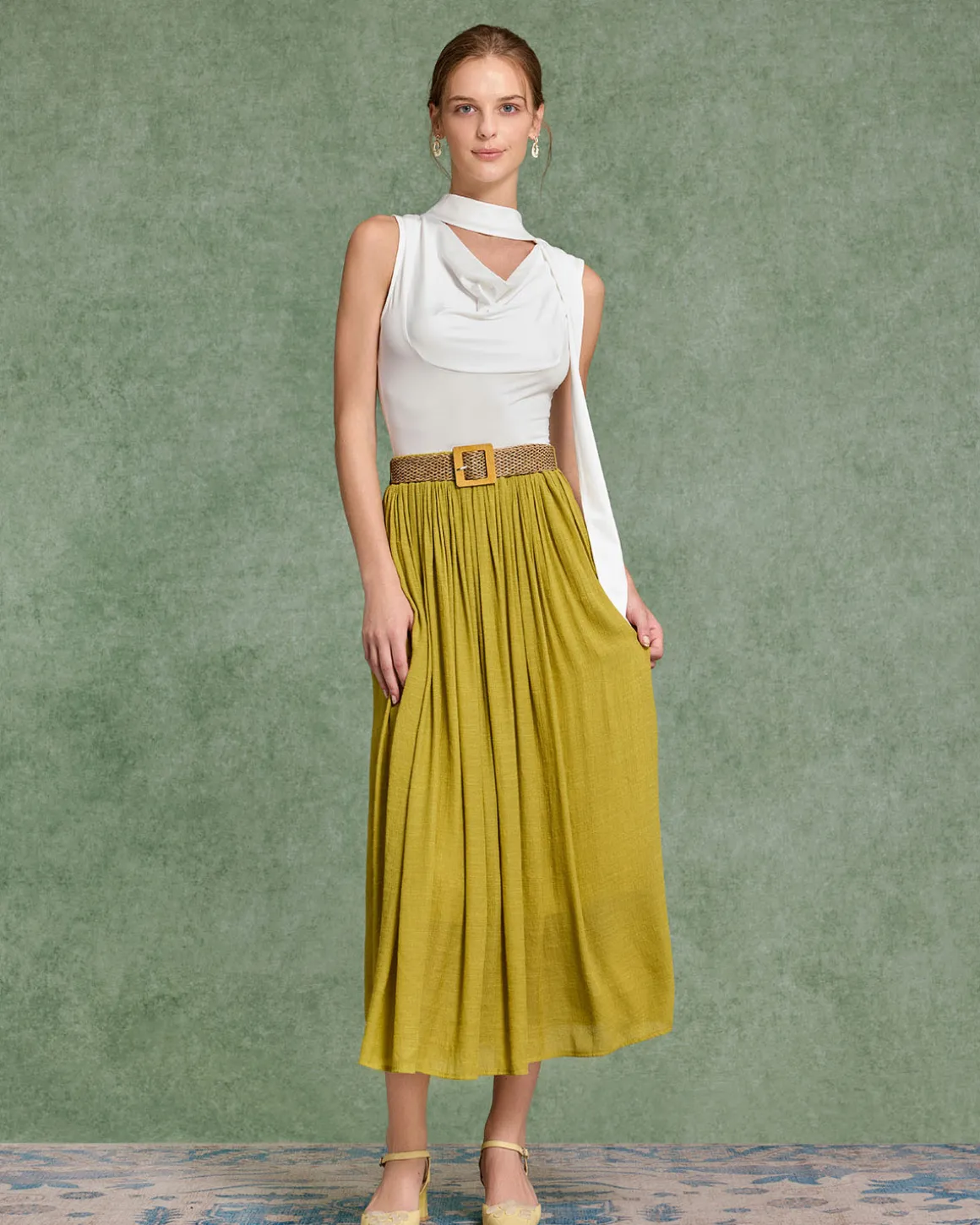 White Cowl Neck Ruched Tank Top