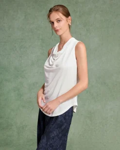 White Cowl Neck Tank Top