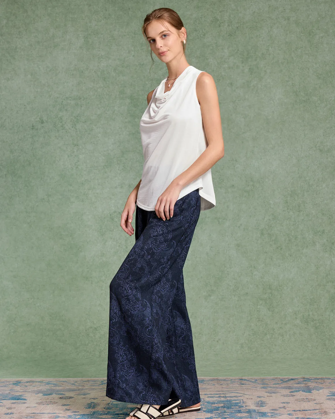White Cowl Neck Tank Top
