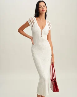 White Crochet Bodycon Sweater Dress