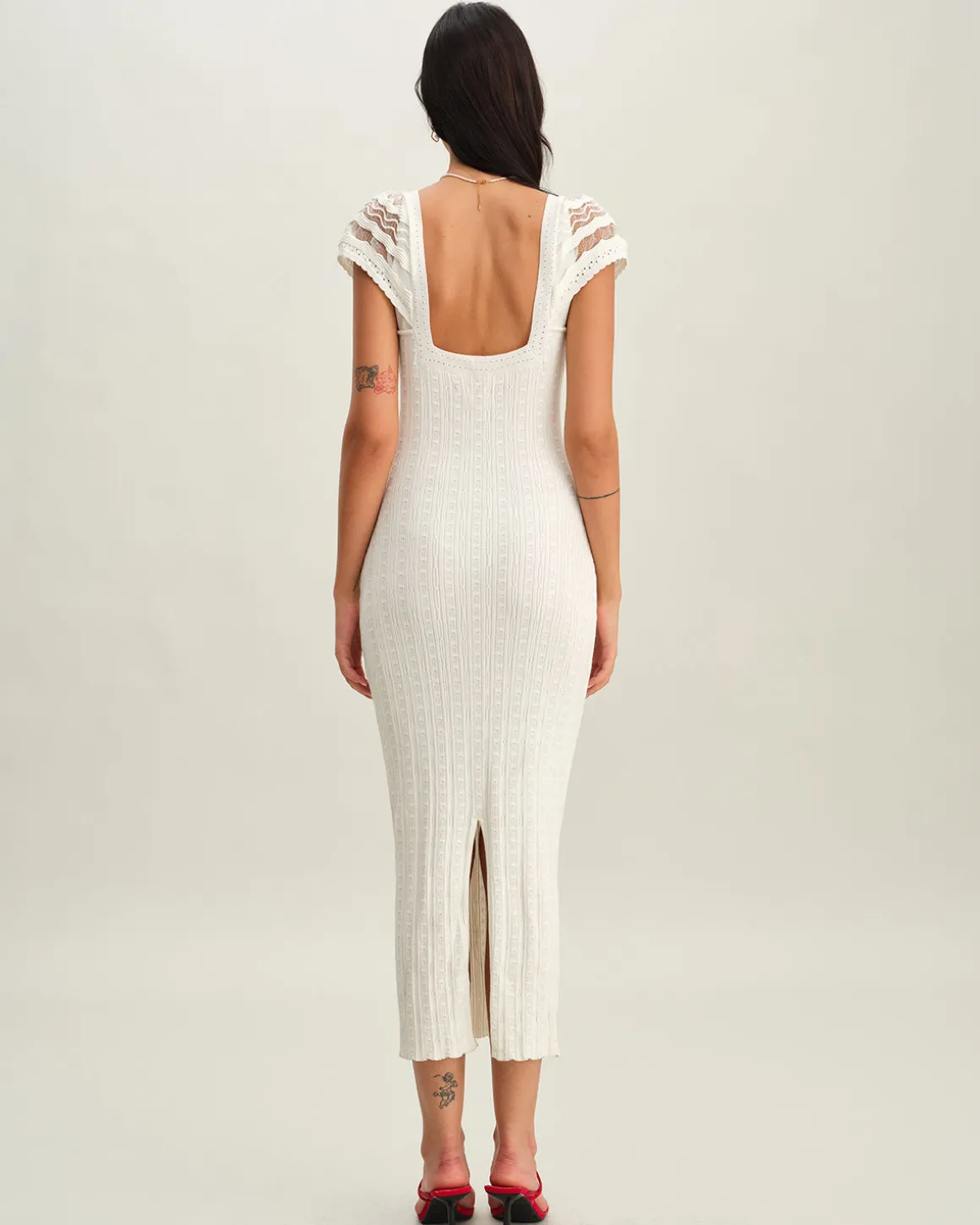 White Crochet Bodycon Sweater Dress