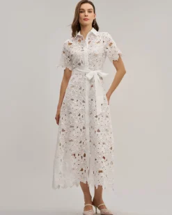 White Cut Out Button Maxi Dress