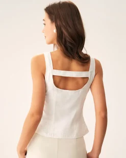 White Cut Out Button Tank Top