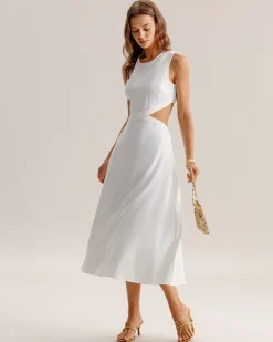 White Cutout Sleeveless Midi Dress