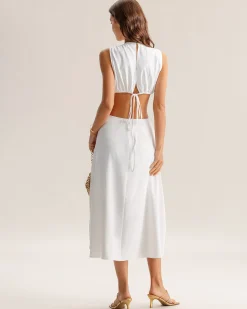 White Cutout Sleeveless Midi Dress