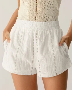 White Elastic Waist Pocket Shorts