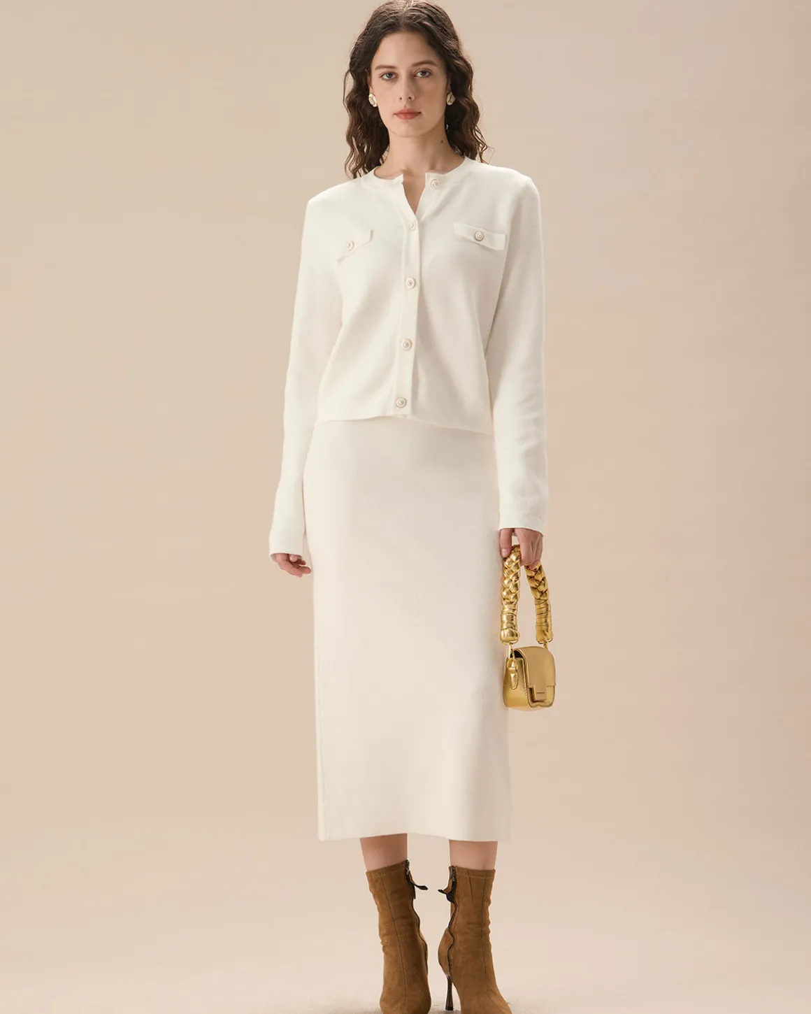 White Elastic Waist Straight Skirt