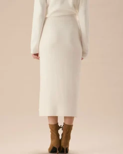 White Elastic Waist Straight Skirt