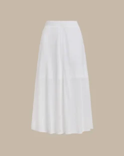 White Elastic Waist Straight Midi Skirt