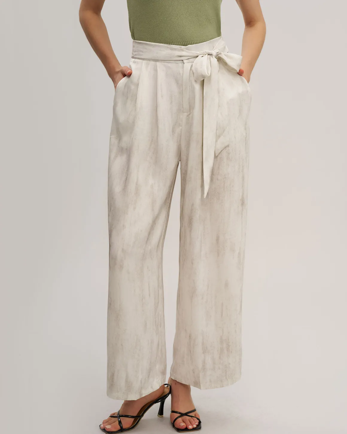 White Elastic Waist Wide Leg Pants