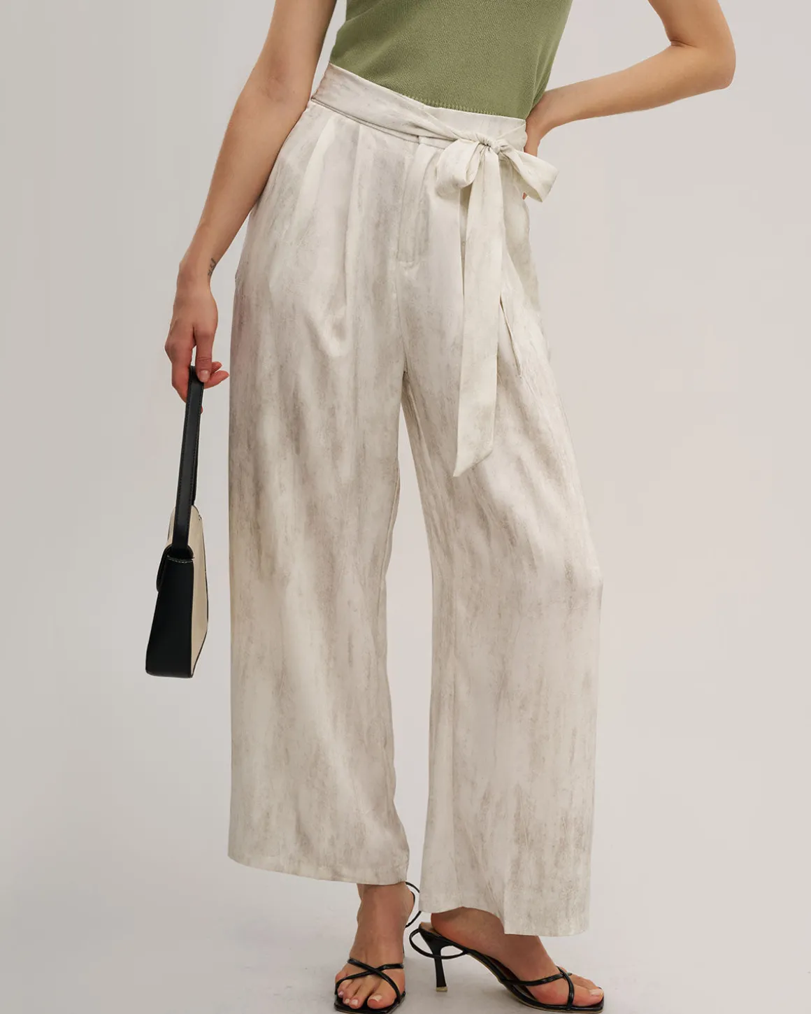 White Elastic Waist Wide Leg Pants