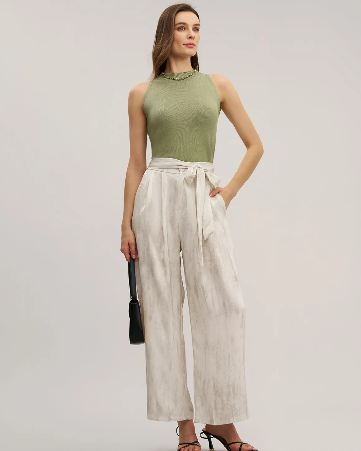 White Elastic Waist Wide Leg Pants
