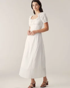 White Embroidery Puffed Sleeve Maxi Dress