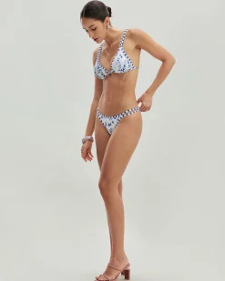 White Floral Drawstring Triangle Bikini Set