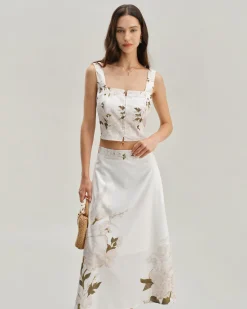 White Floral Midi Skirt