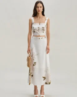 White Floral Midi Skirt