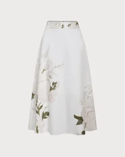 White Floral Midi Skirt
