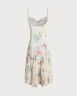 White Floral Pleated Slip Midi Dress