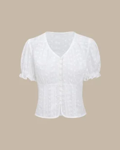 White Floral Puffed Sleeve Blouse