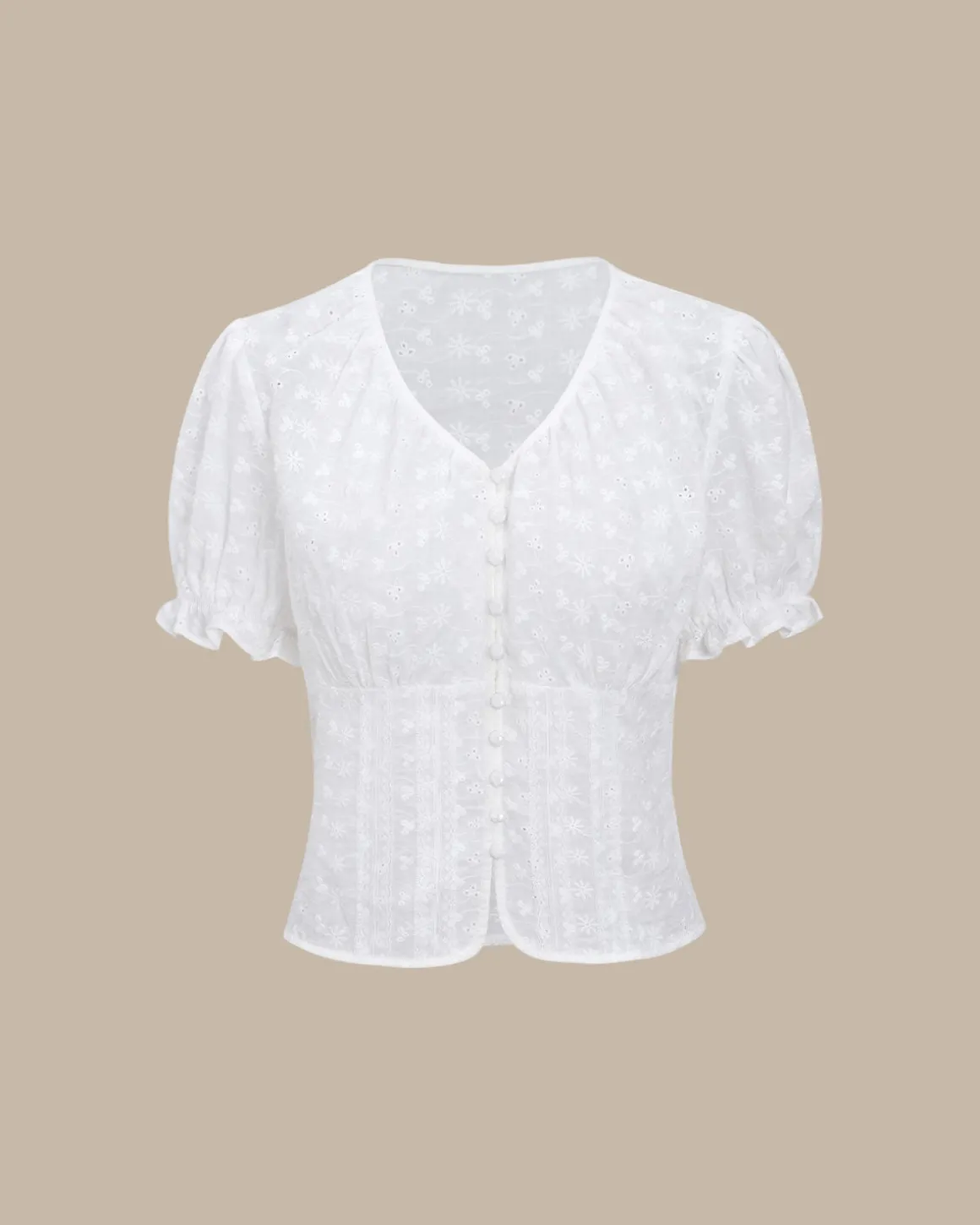 White Floral Puffed Sleeve Blouse