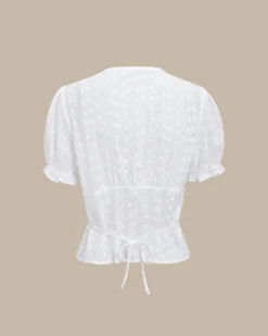 White Floral Puffed Sleeve Blouse
