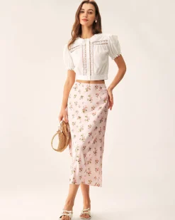White Floral Puffed Sleeve Cropped Blouse