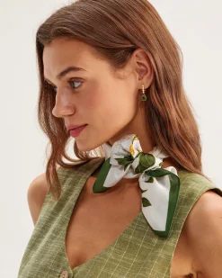 White Floral Satin Scarve