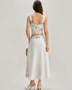 White Floral Shirred Square Neck Cami Top