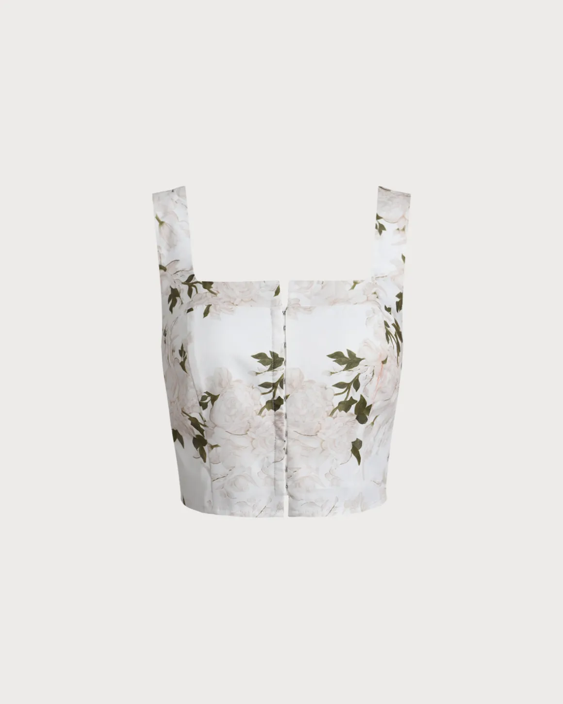 White Floral Shirred Square Neck Cami Top