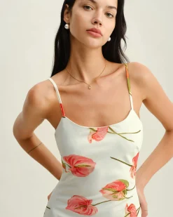 White Floral Slip Midi Dress