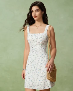 White Floral Square Neck Slip Mini Dress