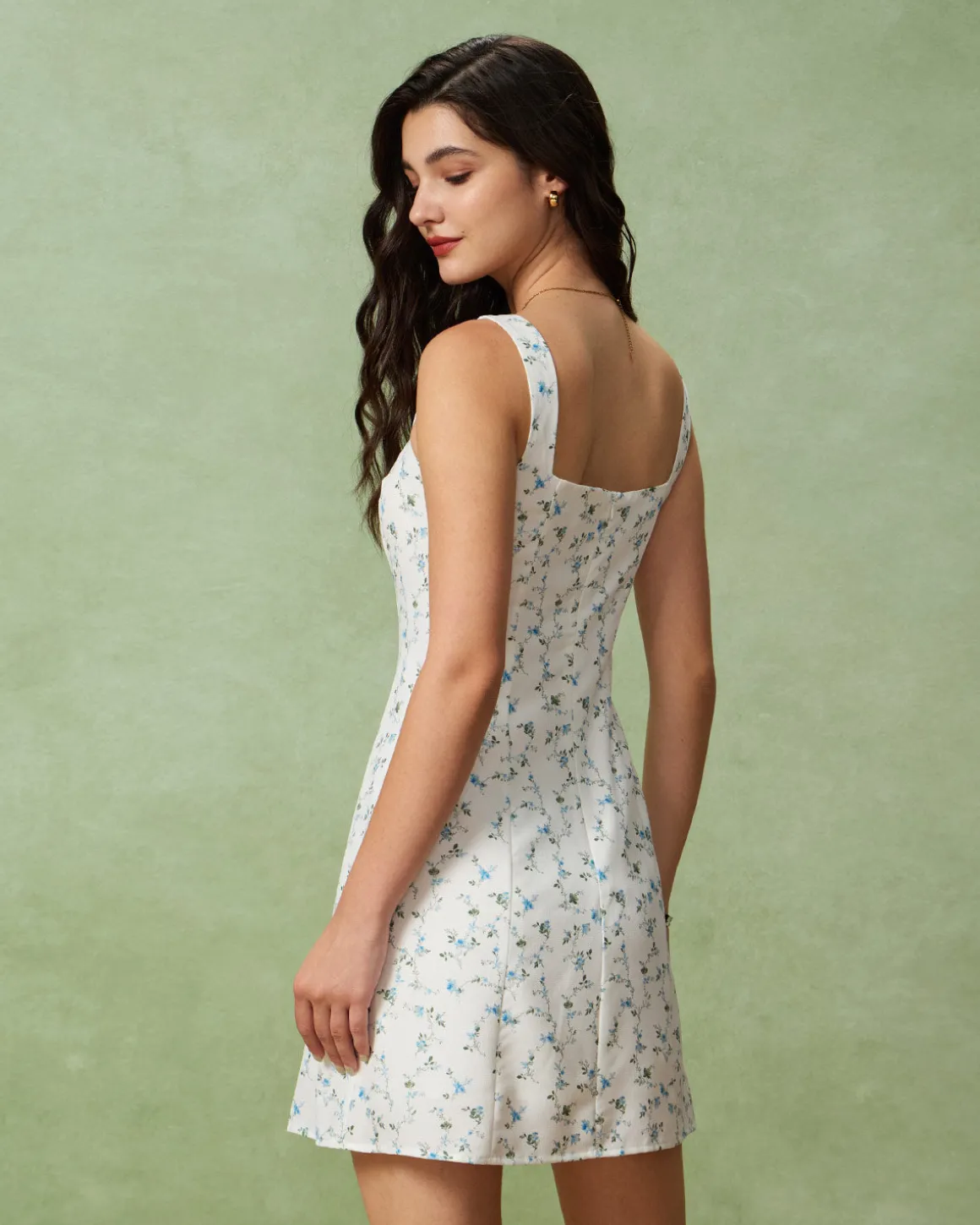 White Floral Square Neck Slip Mini Dress